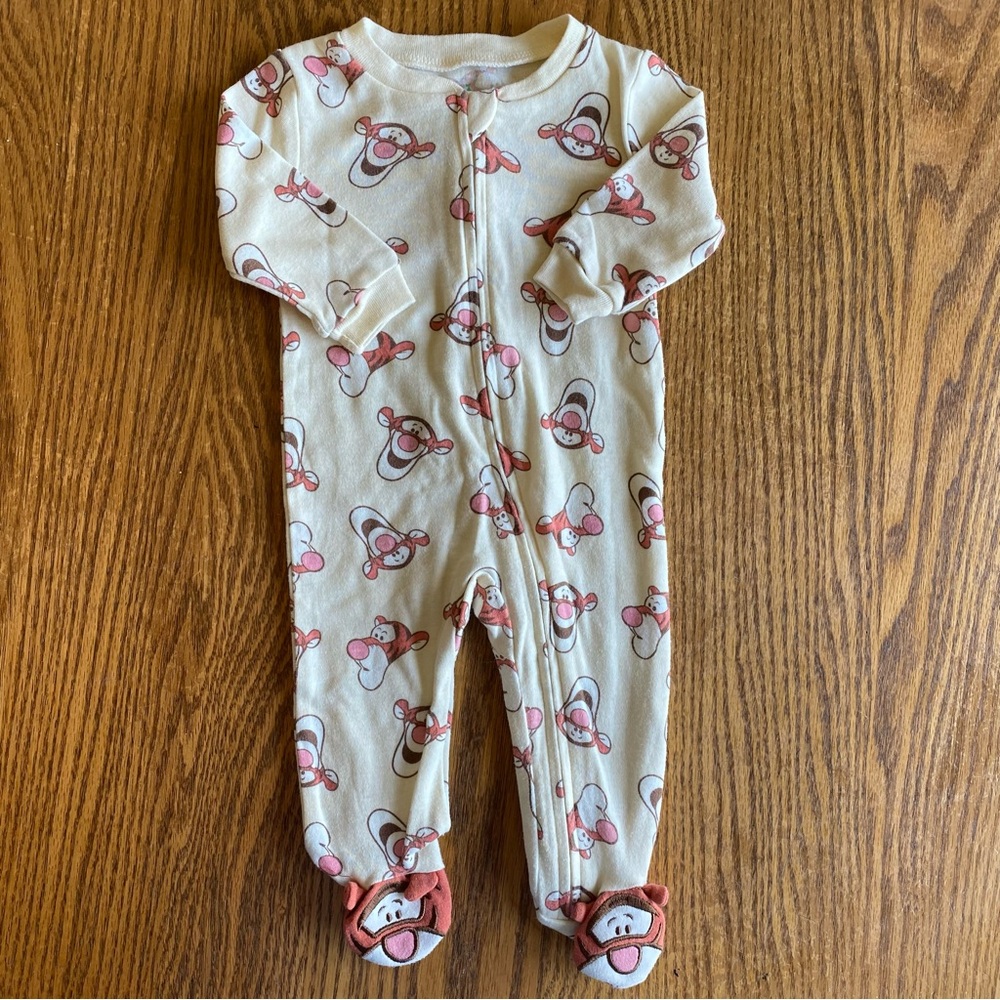 Cream-colored Tigger Print Footie Pajamas